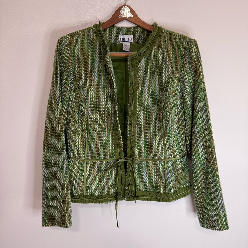 Robbie Bee Vintage Green Tweed Jacket with tie belt in size 10